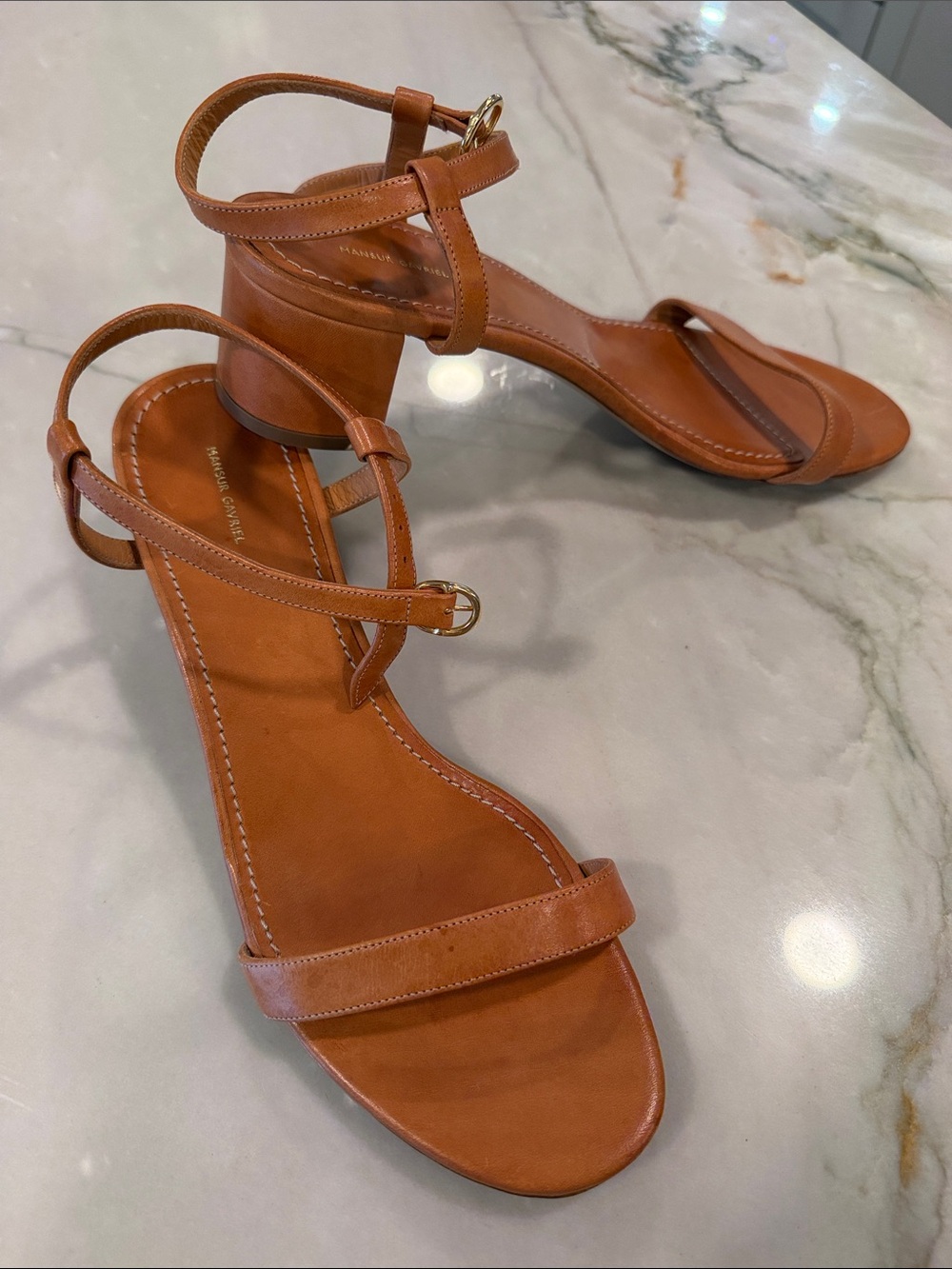 🔥Mansur Gavriel Cognac Leather Ankle-Strap Sandals - Picture 2 of 7
